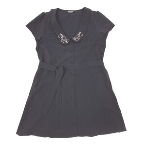 Disturbia Rosethorn Embroidered Collar Mini Shirt Dress Womens 10 Black Goth